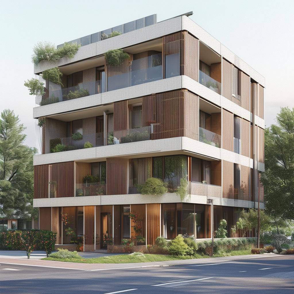 generate a well appointed duplex and apartment building from the street make the building frm the 70s